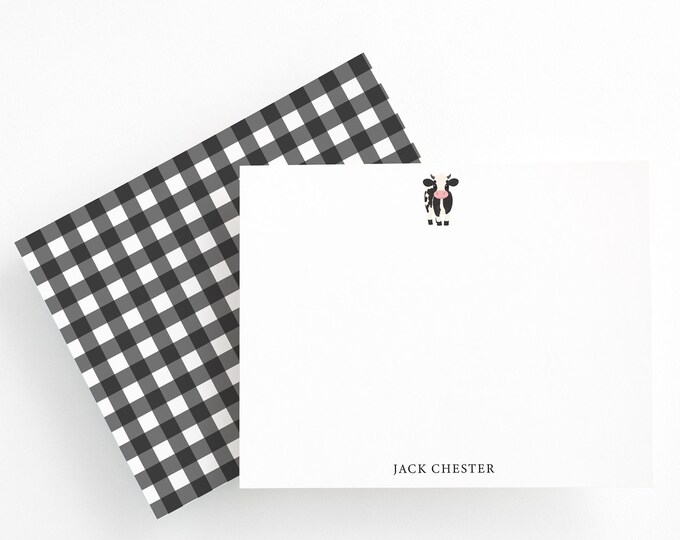 Personalized Stationery, Baby Boy Cow Stationery Set, Flat Stationery with Baby Cow, Baby Shower Gifts, Cow Thank You Notes