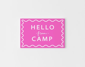 Hello from Camp Postcard – Bright Pink Summer Camp Note, Kids Camp Stationery, Fun Camp Mail, Physical Postcard