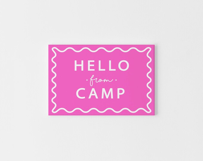 Hello from Camp Postcard – Bright Pink Summer Camp Note, Kids Camp Stationery, Fun Camp Mail, Physical Postcard