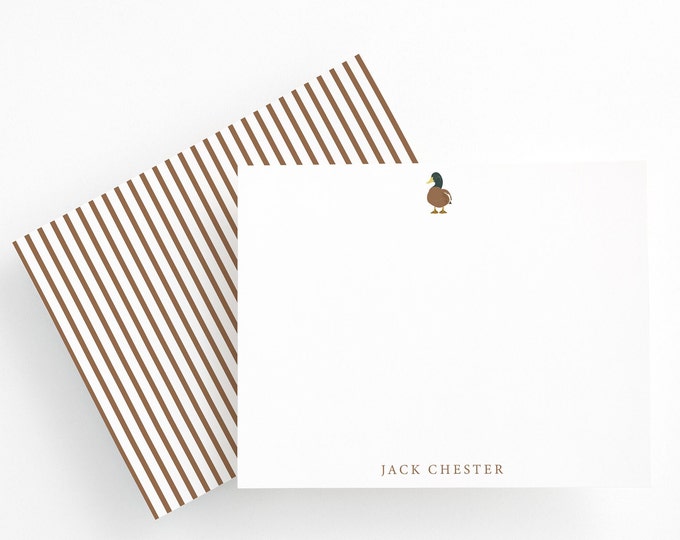 Personalized Stationery, Baby Boy Duck Stationery Set, Flat Stationery with Mallard Duck, Baby Shower Gifts, Duck Thank You Notes