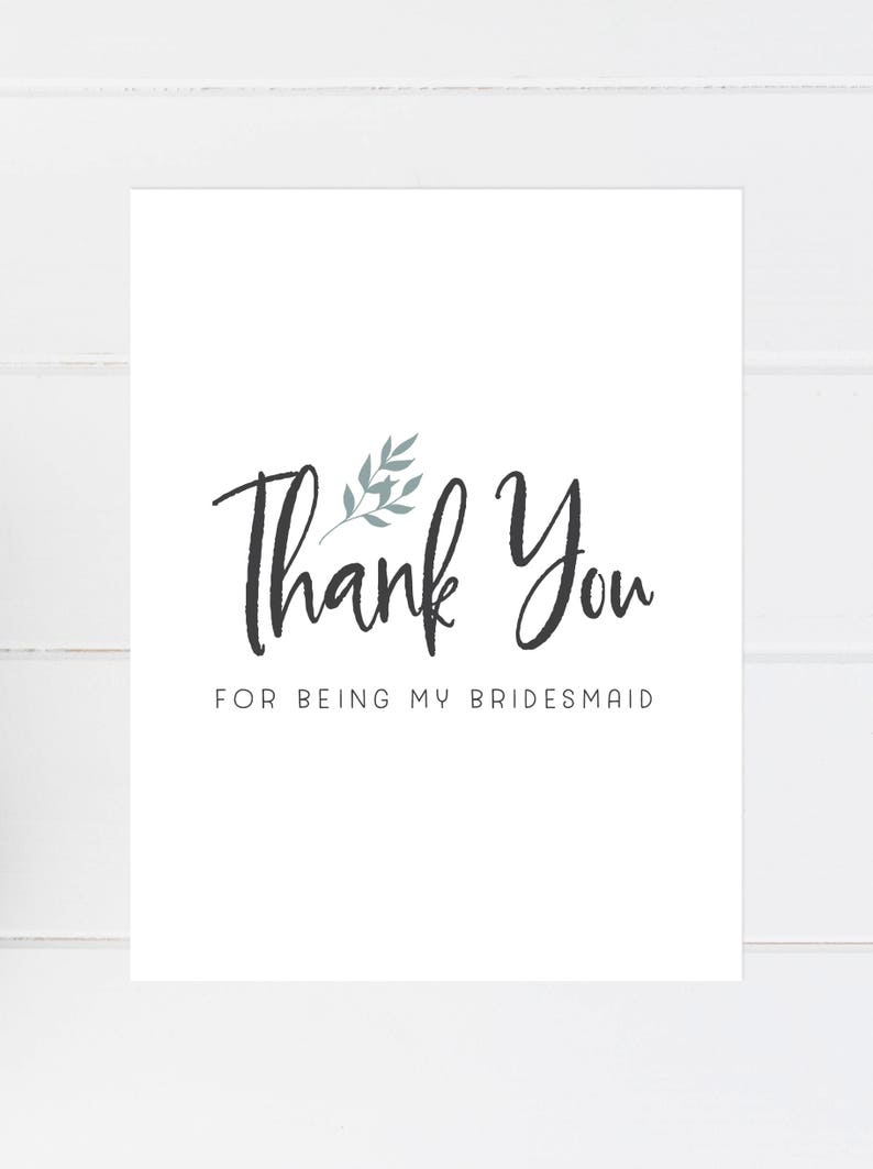 Wedding Party Cards Thank you card Thank you from Bride to Bridesmaid on wedding day Wedding Day Cards Thank you for Being my Bridesmaid