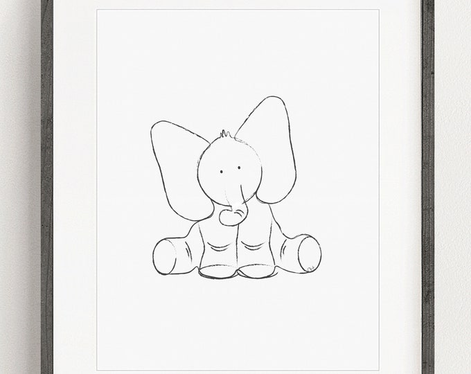 Printable Minimalist Animal Wall Decor for Nursery or Child's Bedroom, Illustrated Elephant Wall Decor, Elephant Printable, 11" x 14" Art