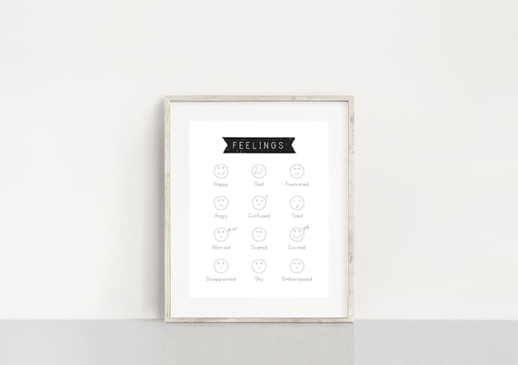 Feelings Poster for Children Black and White Emotions Chart - Etsy