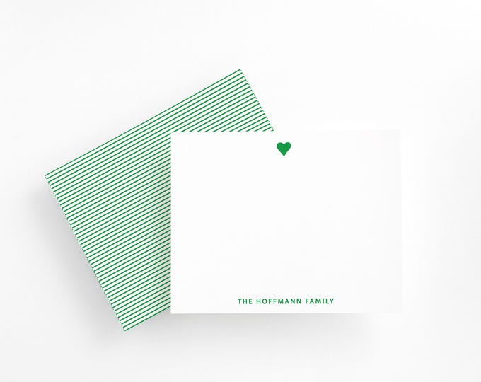 Personalized Green Heart Stationery Set, Custom Thank You Notes, Wedding Gift for Couple, Baby Shower Thank You Cards, Custom Note Cards