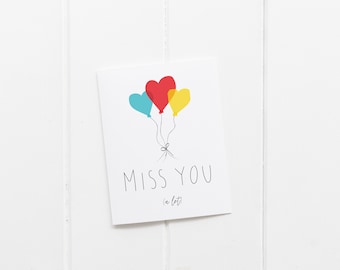 Heart Balloon Miss You Card, Cute Miss You Card for Family, Long Distance Card, Thinking of You Card, Card for Best Friend