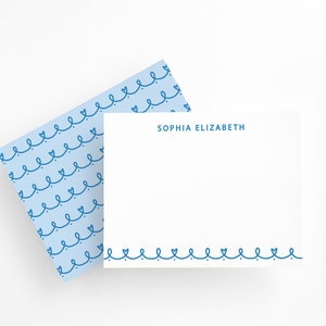 Mädchen Benutzerdefiniertes Briefpapier-Set, Blaue personalisierte Briefkarten für Kinder, das Briefpapier der Kinder mit Namen, Herzrand-Dankesagungs-Karten