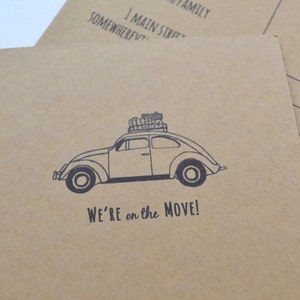 ANSICHTKAARTSET - We're on the move gepersonaliseerde ansichtkaarten, bewegende aankondigingskaarten, bewegende aankondigingen, grappige bewegende kaarten