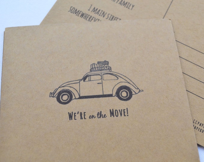 POSTCARD SET - We're on the move personalized postcards, Moving announcement postcards, Set of moving announcements, Funny  Moving Cards