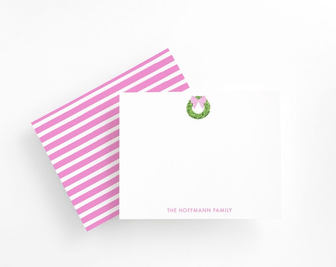 Personalized Pink Holiday Stationery Set for Women, Christmas Stationery Set for Women, Elegant Pink Holiday Stationery for Women
