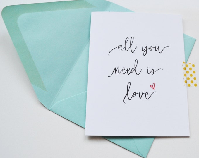All You Need is Love Thank You Note, Blank Thank You Note, Love Note, Cute Correspondence Card, Cute Greeting Card, Thank You Card