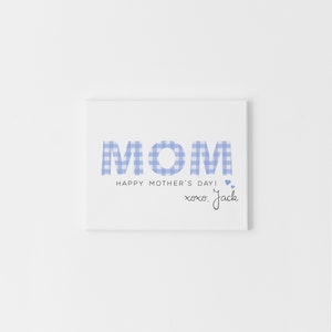 Tarjeta personalizada del Día de la Madre Feliz para mamá en Blue Gingham, Tarjetas personalizadas del Día de la Madre para mamá, Feliz primer día de las madres al mejor niño mamá