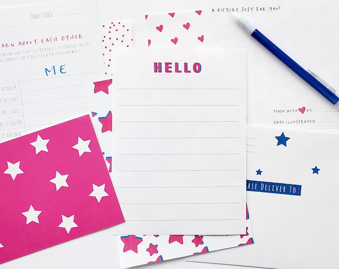 PEN PAL KIT for Kids, Pen Pal Set, Pen Pal Letters, Snail Mail, Letter Writing Kit for kids Grandparent Penpal Kits, Small Gift for Kids