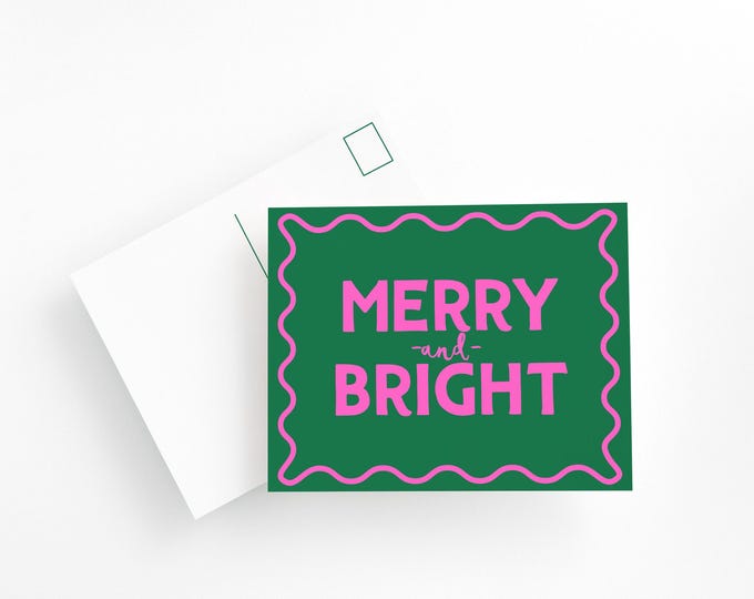 Simple and Colorful HOLIDAY POSTCARD SET , Merry and Bright Holiday Postcards, Merry Christmas Postcards, Happy Holidays Cards