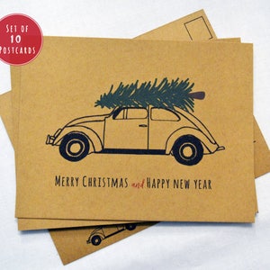 Lot de 10 cartes postales des fêtes - Joyeux Noël et bonne année, cartes postales en papier Kraft, joyeux Noël, vacances rustiques