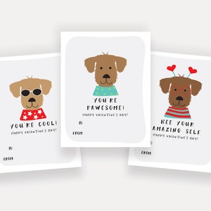 PRINT YOURSELF Kids Valentines Day Card Set, Valentine PDF, Cute Dog Cards, Print at home Greeting Card Set for Kids, preschool printables