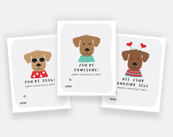 PRINT YOURSELF Kids Valentines Day Card Set, Valentine PDF, Cute Dog Cards, Print at home Greeting Card Set for Kids, preschool printables