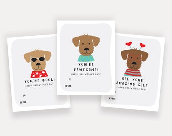 STAMPA TE STESSO Set di biglietti di San Valentino per bambini, PDF di San Valentino, Cartoline per cani carini, Stampa a casa Set di biglietti di auguri per bambini, stampabili in età prescolare