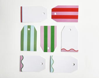 Colorful Whimsical Gift Tag Set, Holiday Striped Gift Tags 50 Pack, Christmas Wrapping Labels, Birthday Favor Tags, Bulk Gift Tags