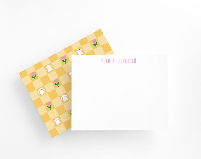 Cute yellow Bunny Stationery Set for baby Girls | Adorable Checked stationery | baby shower thank you cards | kids' bunny Writing Supplies