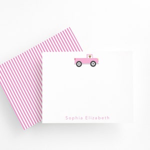 Ensemble de papeterie personnalisée camion rose pour filles et garçons, cartes de remerciement personnalisées, papeterie pour camion, notes de remerciement d'anniversaire pour enfants
