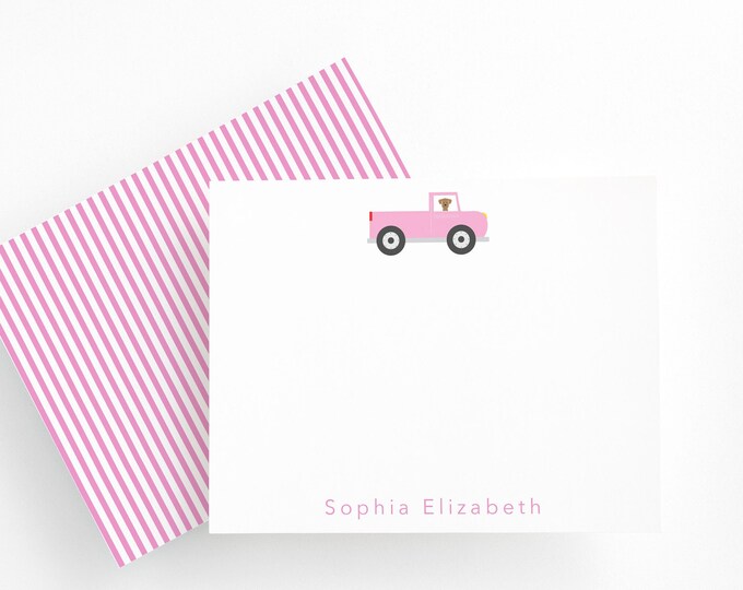 Pink Truck Personalized Stationery set for girls and boys, Custom Thank You notecards, Truck Stationary, Kids Birthday Thank You Notes