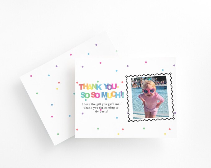 Kids Birthday Thank You Cards with Photo Spot – Fill-in-the-Blank Party Notes | Colorful Thank You from Child | Fun Kids Stationery Set