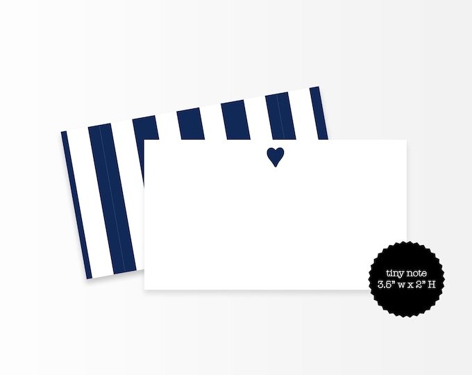 Navy Heart Tiny Note Cards – Mini Striped Stationery Set for Gifts and Greetings