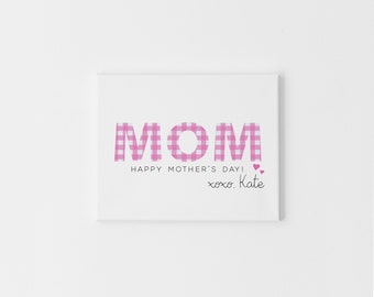 Carte de fête des mères personnalisée pour maman en vichy rose, carte de fête des mères personnalisée pour maman, première carte de fête des mères des enfants, carte de maman