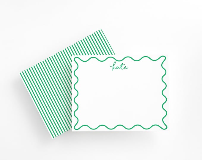 Personalized green Scalloped Border Stationery Set, Kids Thank You Notecards, Baby green Traditional  Stationery
