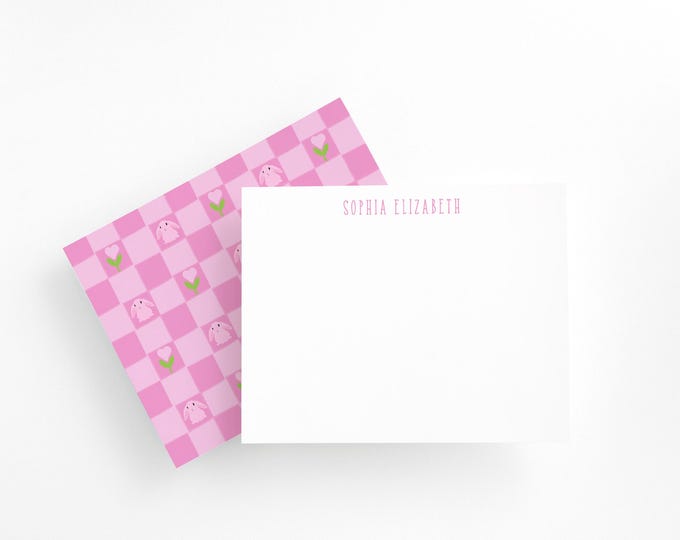 Cute Pink Bunny Stationery Set for Girls | Adorable Checked Paper | Perfect for Letters, Notes, and Journaling | Kids' Writing Supplies