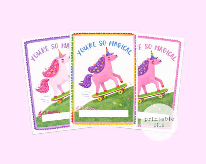 Unicorn Classroom Valentines Printable, You’re So Magical Valentine Cards for Kids, School Exchange Valentines, Instant Download