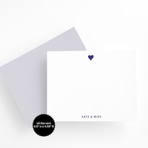 Navy Heart Thank You Cards – Personalized Wedding Thank You Notes – Flat Custom Note Cards – Modern Bride Stationery Set image 1