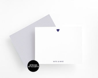 Navy Heart Thank You Cards – Personalized Wedding Thank You Notes – Flat Custom Note Cards – Modern Bride Stationery Set