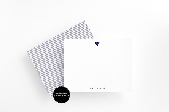 Navy Heart Thank You Cards – Personalized Wedding Thank You Notes – Flat Custom Note Cards – Modern Bride Stationery Set