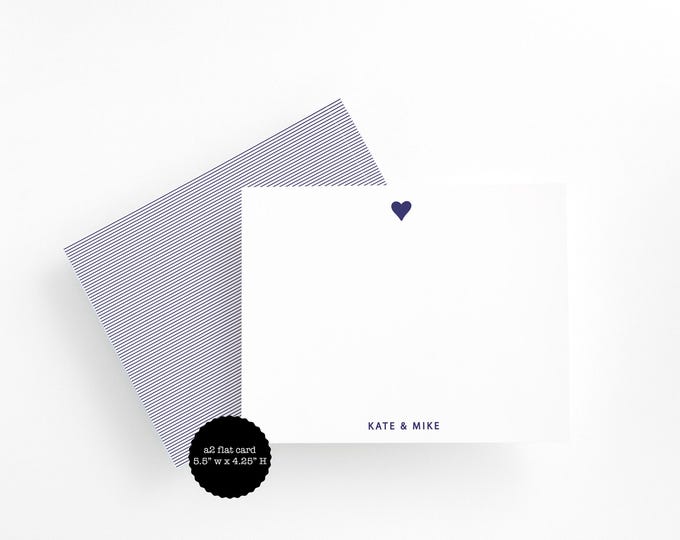 Navy Heart Thank You Cards – Personalized Wedding Thank You Notes – Flat Custom Note Cards – Modern Bride Stationery Set