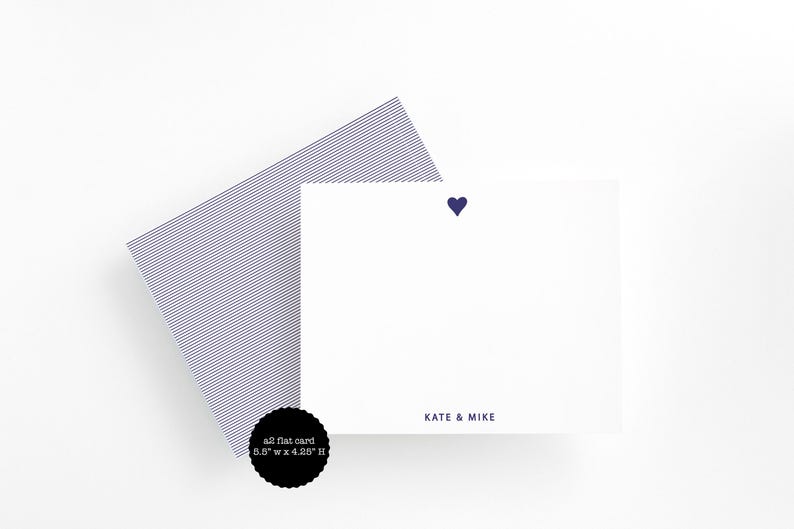 Navy Heart Thank You Cards – Personalized Wedding Thank You Notes – Flat Custom Note Cards – Modern Bride Stationery Set image 1