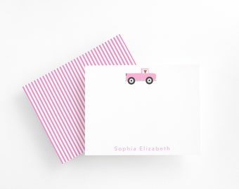 Pink Truck Personalized Stationery for Little Girls, Girls Custom Thank You Cards, Girl Truck Stationary, Birthday Thank You Notes