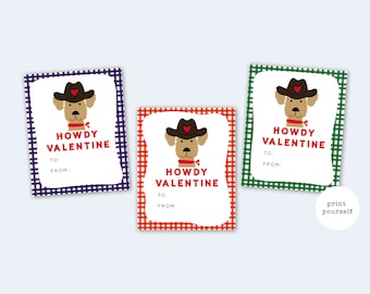 PRINT YOURSELF Cute Cowboy Valentine's Day Cards, Fun on the Farm Valentine PDF, Cute Dog, Print at home Greeting Card Set for Kids,