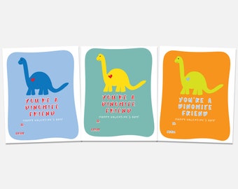 PRINT YOURSELF Dinosaur Classroom Valentines, Valentine PDF, Cute Colorful Dinosaur Cards, Kids School Valentines, preschool Printable