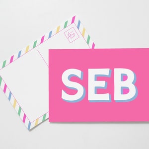 Personalisierte Kinder Postkarte Pink, Monogramm Dankeskarten, personalisierte Karte, Schreibset für Kinder, Weihnachtsgeschenk für Kinder, Penpal Kit