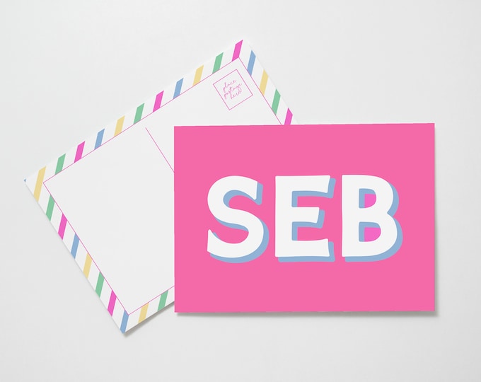 Kids Personalized Postcard Pink, Monogram Thank You Cards, Personalized Notecards, Writing Set for Kids, Holiday Gift for Kids, Penpal Kit
