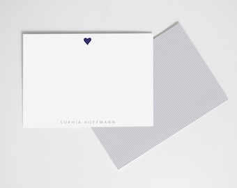 Navy Heart Thank You Cards – Personalized Wedding Thank You Notes – Flat Custom Note Cards – Modern Bride Stationery Set