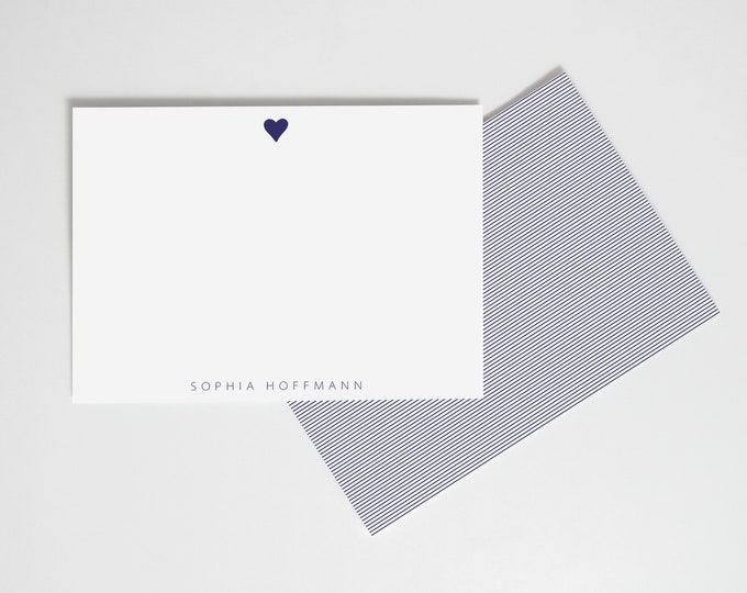 Navy Heart Thank You Cards – Personalized Wedding Thank You Notes – Flat Custom Note Cards – Modern Bride Stationery Set