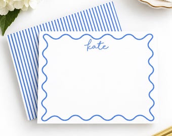 Personalized Wavy Blue Border Stationery Set