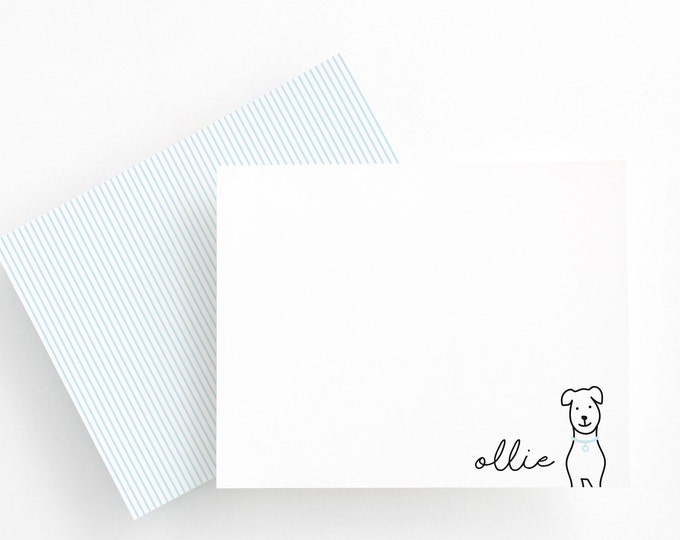 Personalized Stationery Set, Flat Note Card Set, Blue Dog Stationery, Personalized Stationery Set, Kids Stationery