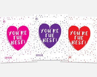 PRINT at Home Kids Valentines Day Card Set, Valentine PDF, Fun Heart Girls Cards, Kids School Valentines, preschool printables