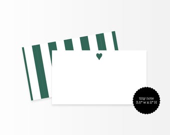 Green Heart Mini Note Cards – Tiny Notes for Lunchboxes, Gifts & Love Notes, 3.5x2” Little Notes, Preppy Stripe Stationery Set