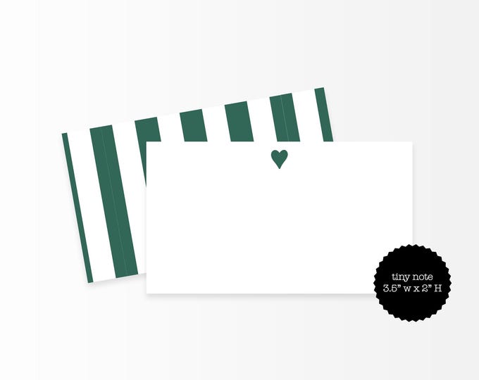 Green Heart Mini Note Cards – Tiny Notes for Lunchboxes, Gifts & Love Notes, 3.5x2” Little Notes, Preppy Stripe Stationery Set