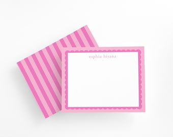 Personalized Pink Scalloped Note Cards: Custom Stationery Gift