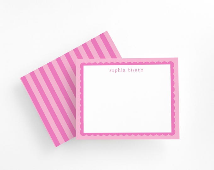 Personalized Pink Scalloped Note Cards: Custom Stationery Gift